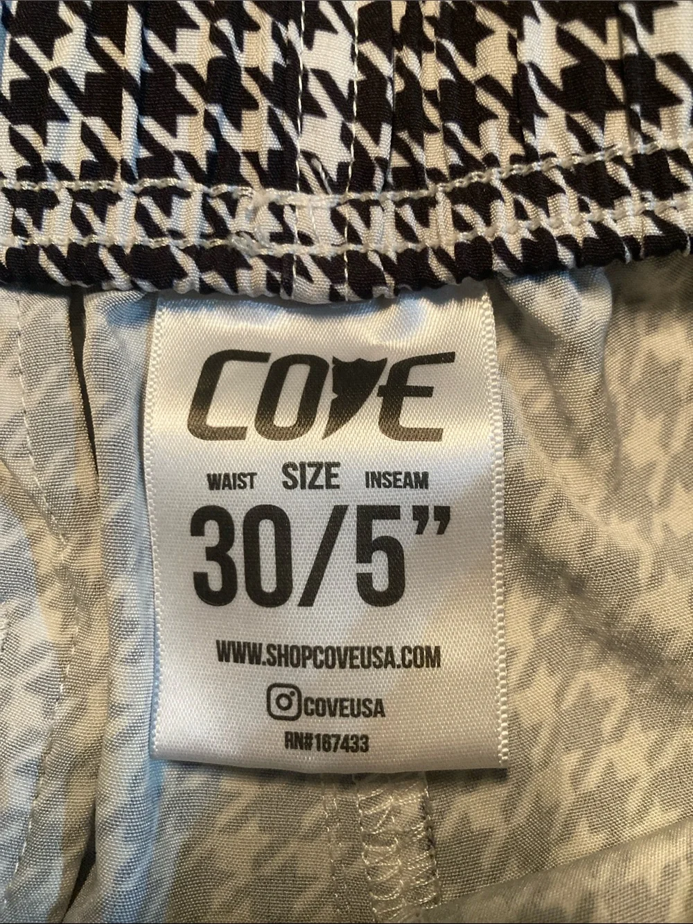 Cove Men’s Black & White Houndstooth Swim Trunks